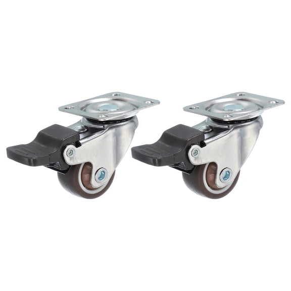 FRKSMD-1 Inch Caster Wheels, Set of 2 Plate Casters Heavy Duty TPR Locking Swivel Caster with Brake 33 Lbs for Furniture Cart Workbench Equipment, Brown