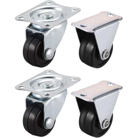 FRKSMD-1 Inch Casters Wheels Rubber Top Plate Mounted Swivel Fixed Caster Wheel, 33lb Total Capacity, 4 Pcs (2 Pcs Swivel, 2 Pcs Fixed)