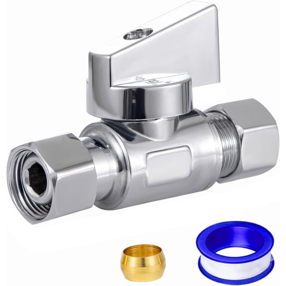 FRKSMD-1 Pack Lead-Free Brass Angle Stop Valve 3/8" Comp FIP x 3/8 Inch Compression MIP Quarter Turn Water Straight Valve Chrome For Kitchen,Bathroom Faucet