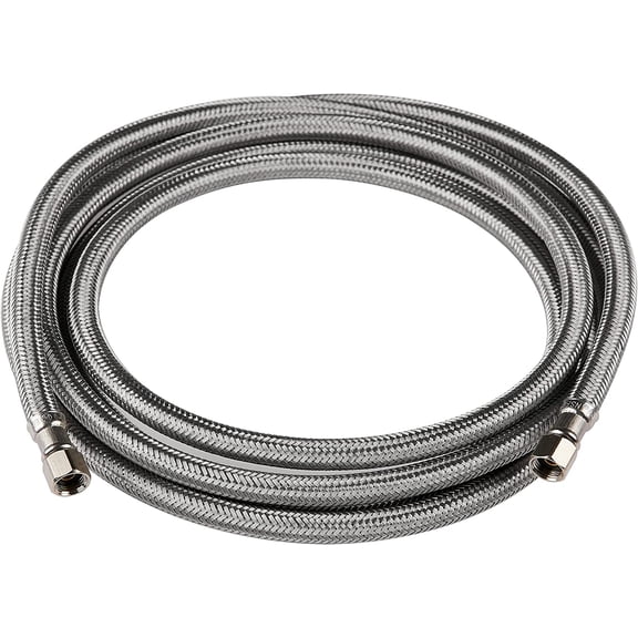 FRKSMD-10 FT Stainless Steel Braided Ice Maker Hose with 1/4" Comp by 1/4" Comp Connection (10', Length),(HOSE001)