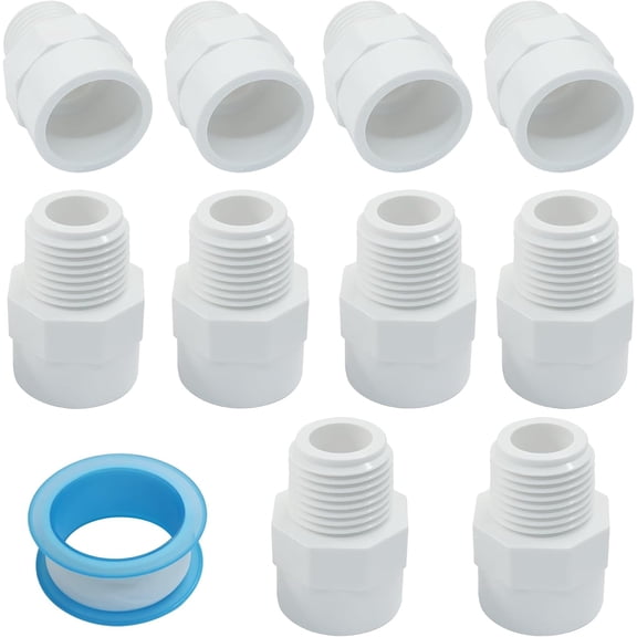 FRKSMD-10 PCS PVC Coupling Fittings, White Male Thread Adapter Connector, 1/2-Inch Female Thread Threaded Coupling for Schedule 40 PVC Pipe/Plumbers