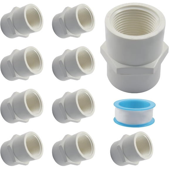 FRKSMD-10 Pcs PVC Pipe Fittings, 1" NPT Female Thread Adapter Connector PVC Female Threaded Coupling, Sch40 Slip Coupling for Plumbing/Construction