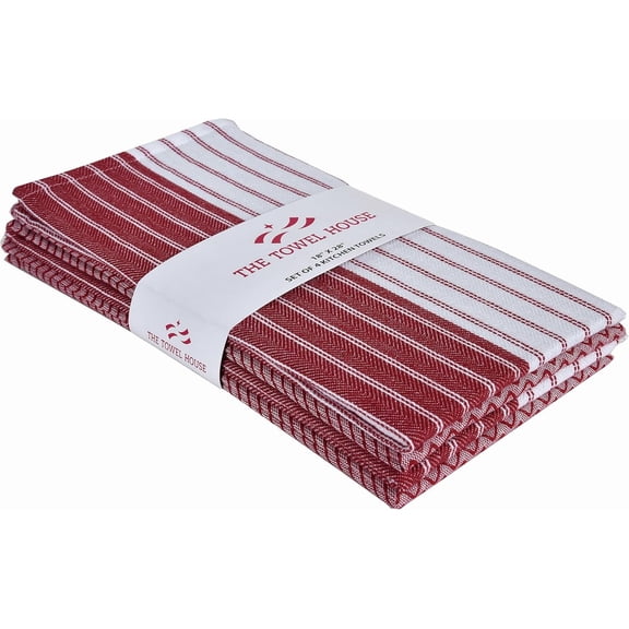 FRKSMD-100% Cotton Kitchen Towels, 18 x 28 Inch Large Dish Towels, Ultra Absorbent, Quick Dry & Lint-Free with Hanging Loop, Reusable Cleaning Towels, Red, Pack of 4