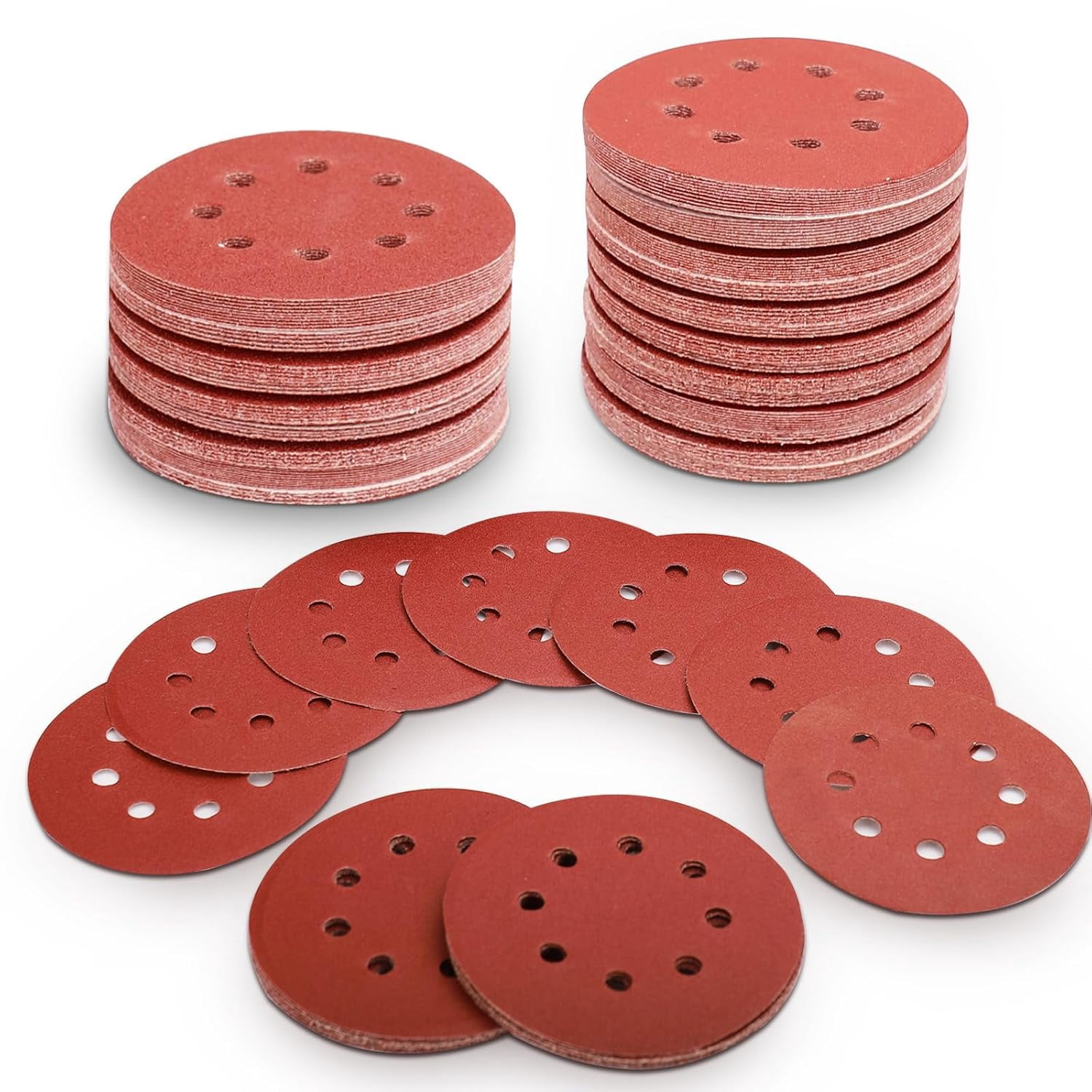 FRKSMD-100 PCS 5 Inch Sanding Discs 180 Grit Hook and Loop Adhesive Round Sandpaper for Random Orbital Sander
