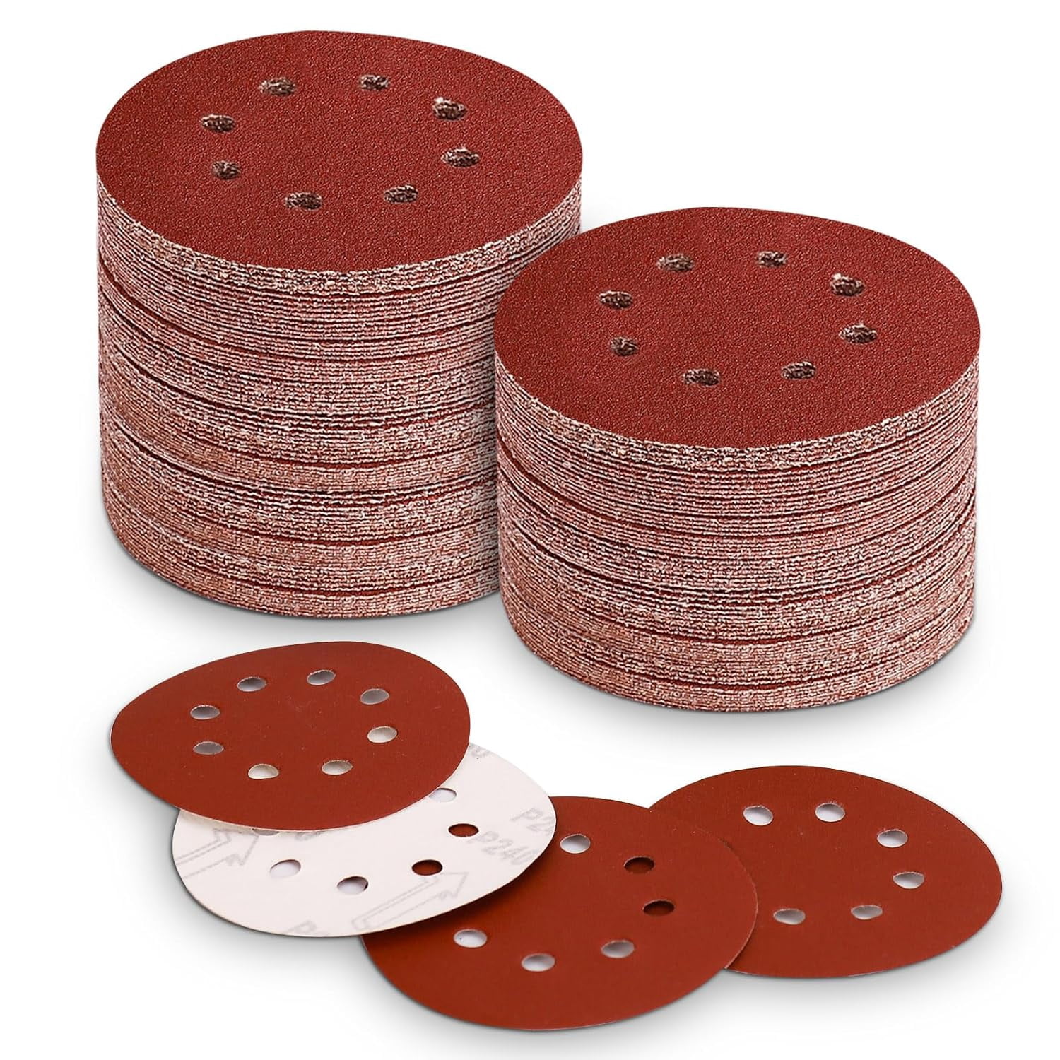FRKSMD-100 PCS 5 Inch Sanding Discs 240 Grit Hook and Loop Sandpaper for Random Orbital Sander Round Sand Paper