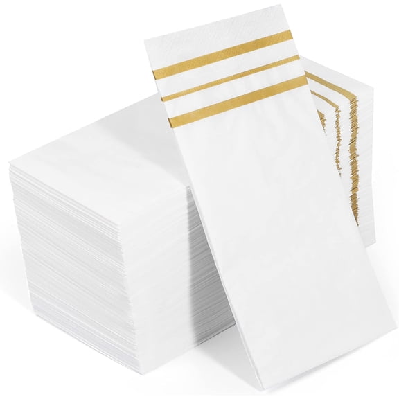 FRKSMD-100 Pcs White and Gold napkins, Dinner Paper Napkins Disposable Hand Towels for Bathroom, Soft, Absorbent, Gold Party Wedding Napkins for Kitchen, Parties, Dinners or Events (Yellow, 100)