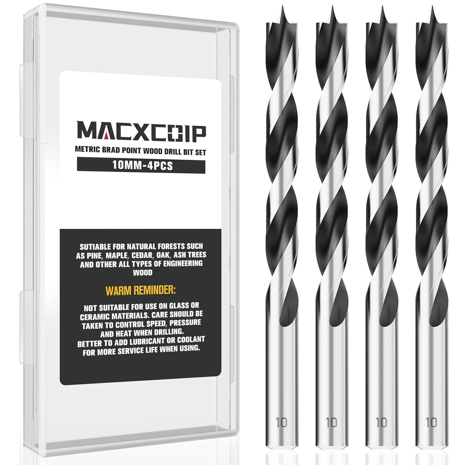 FRKSMD-10MM Metric Brad Point Wood Drill Bit Set, 4Pcs Drill Bit Set with Double Flutes Design for Carpenter Woodworking and All Types of Wood