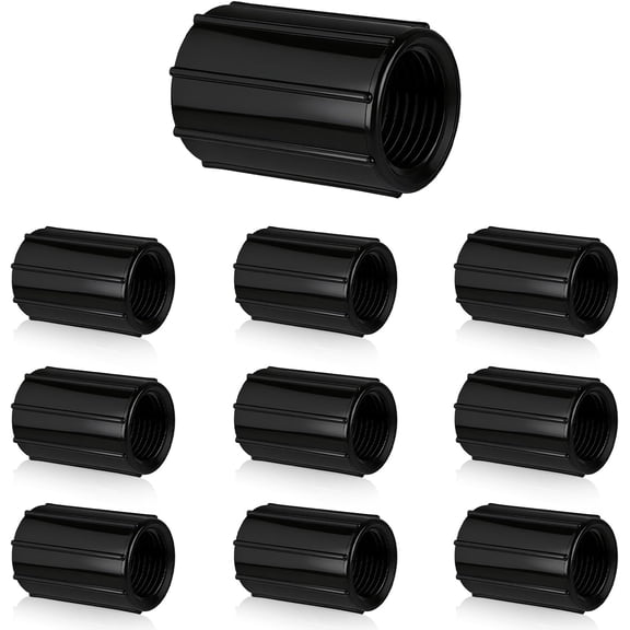 FRKSMD-10Pcs 1/2 Inch PVC Double Female Thread Coupling Sprinkler, Pipe Riser Adapter Threaded Fitting NPT Coupler for Garden Lawn Irrigation System (Black-10Pack)