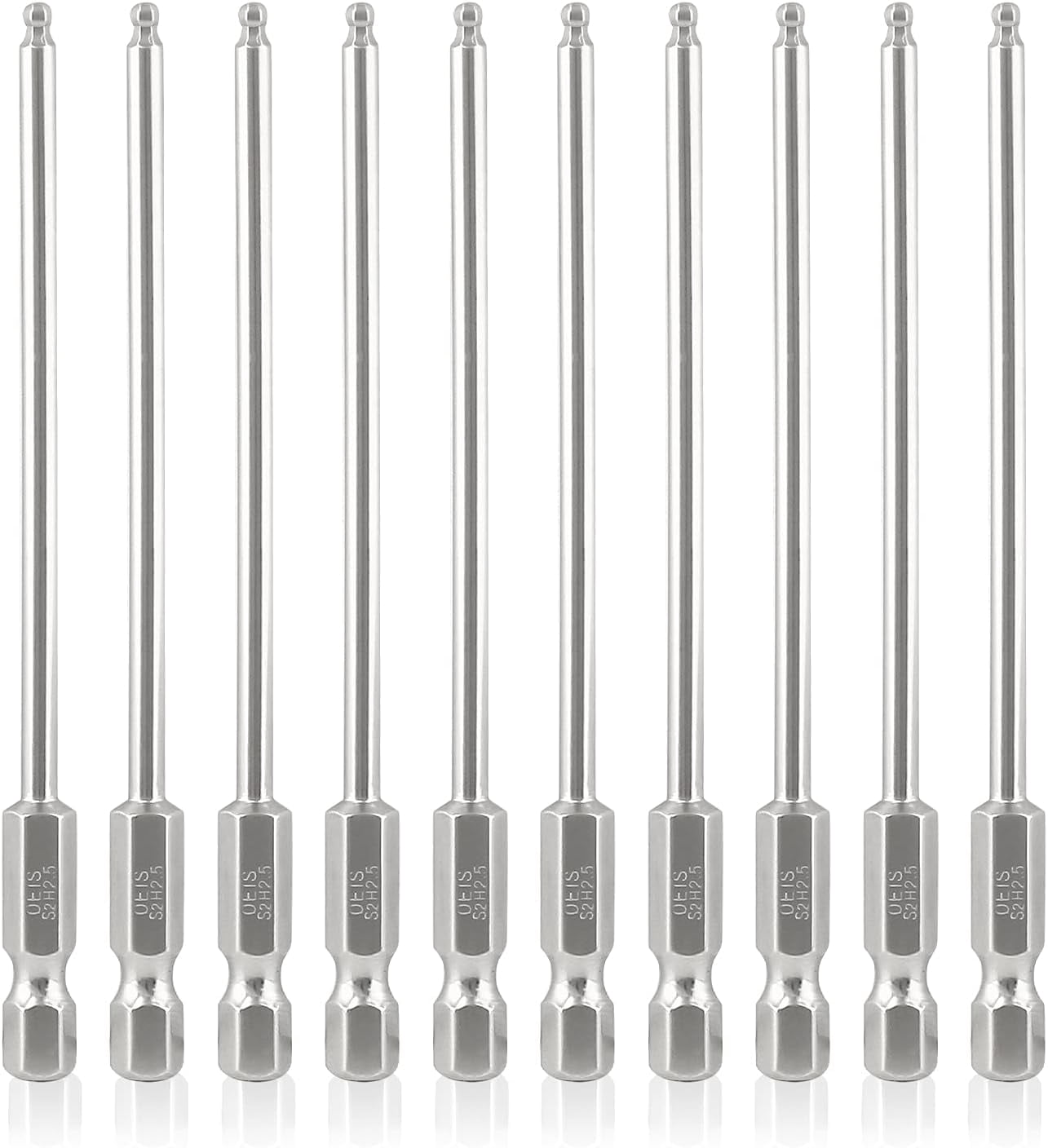 FRKSMD-10Pcs Ball End Hex Head Screwdriver Bits Set, 2.5mm Magnetic Tips Ball End Drill Bit Magnetic with 1/4 Inch Hex Shank, 100mm Length