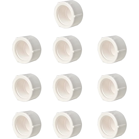 FRKSMD-10pcs 3/4 Inch PVC Fittings End Female Thread Sprinkler Cap Plug Adapter Coupling Pipe Fittings BSPT Thread White 10 Pack (3/4", 10)