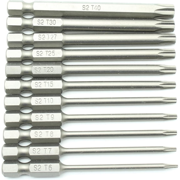 FRKSMD-11 pc Torx Screwdriver Insert Bit Set 6 point T6-T40 Round Shank 1/4 Inch Hex End 3 Inch Length