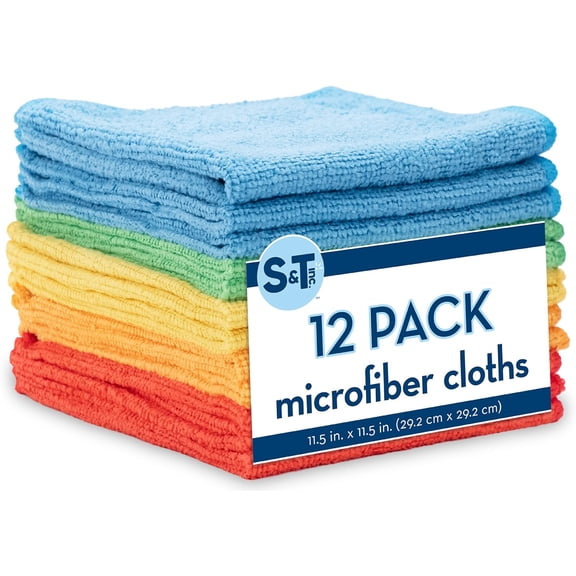 FRKSMD-12 Pack Microfiber Cleaning Cloth, Bulk Towels for Home, Reusable Microfiber Towels for Cars, Cleaning Rags, Assorted, 11.5 Inches x 11.5 Inches, 12 Count