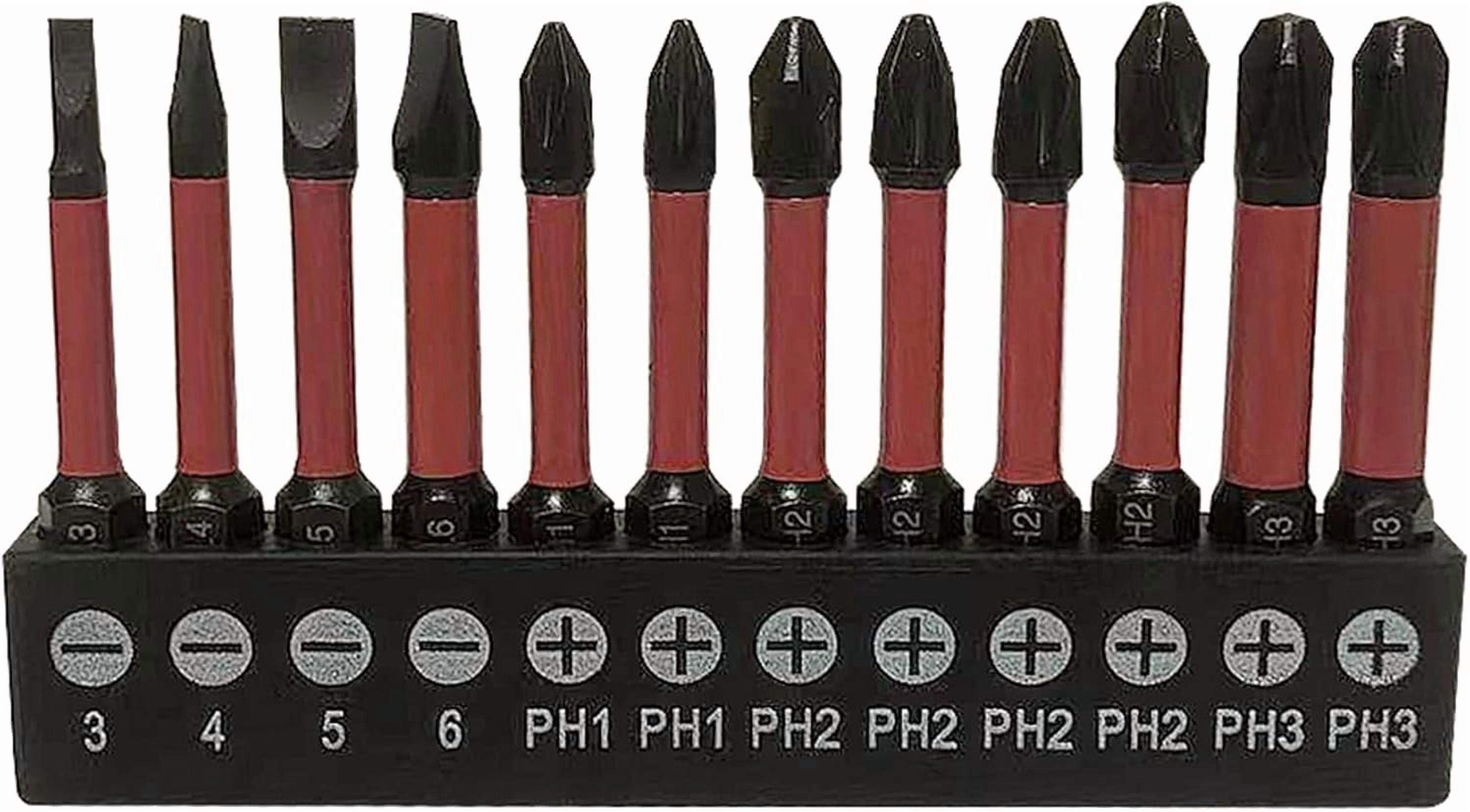 FRKSMD-12 Pack Slotted Phillips Bits, 1/4 Inch Hex Shank Magnetic Impact Driver Bits S2 Steel 2 Inch Long Phillips Head Drill Bit Set (50mm)