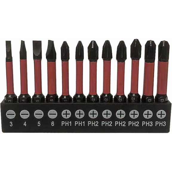 FRKSMD-12 Pack Slotted Phillips Bits, 1/4 Inch Hex Shank Magnetic Impact Driver Bits S2 Steel 2 Inch Long Phillips Head Drill Bit Set (50mm)