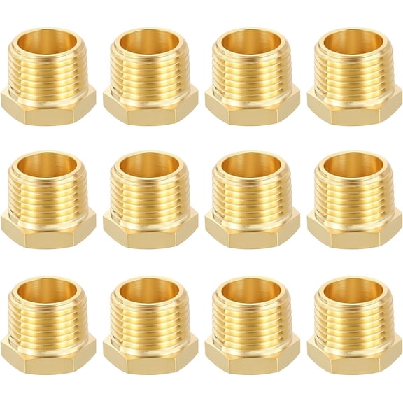 FRKSMD-12PCS 1/2" Male NPT x 1/4" FeMale NPT Thread Brass Hex Bushing Extension Adapter for Tub Spout/Shower