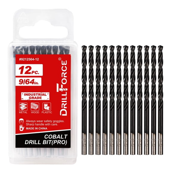 FRKSMD-12PCS 9/64" Cobalt Drill Bits Set (Pro), Industrial Grade M35 Titanium Aluminum Nitride, for Hardened Metal, Stainless Steel