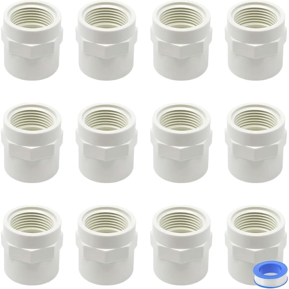 FRKSMD-12Pcs White PVC Pipe Fittings, 1/2 NPT Female Thread Pipe Fitting Adapter Connector, PVC Female Threaded Pipe Coupling, Socket x NPT Female, Sch40