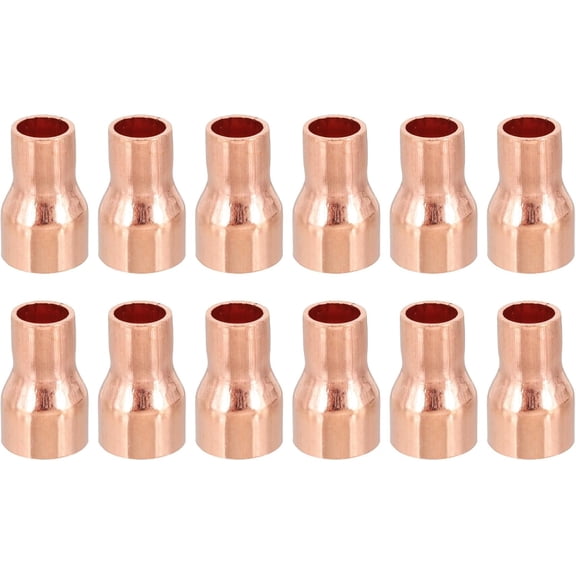 FRKSMD-12mm to 8mm ID Copper Reducer, 12pcs 99.9% Pure Copper Reducing Coupling Pressure Fitting Pipe Tube Connector Adapter with Sweat Solder Connection