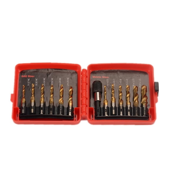 FRKSMD-13pcs SAE/Metric Titanium Combination Drill & Tap Bit Set with Quick-Change Adapter, 3-in-1 Titanium Coated Screw Tapping Bit Tool for Drilling, Tapping, Countersinking