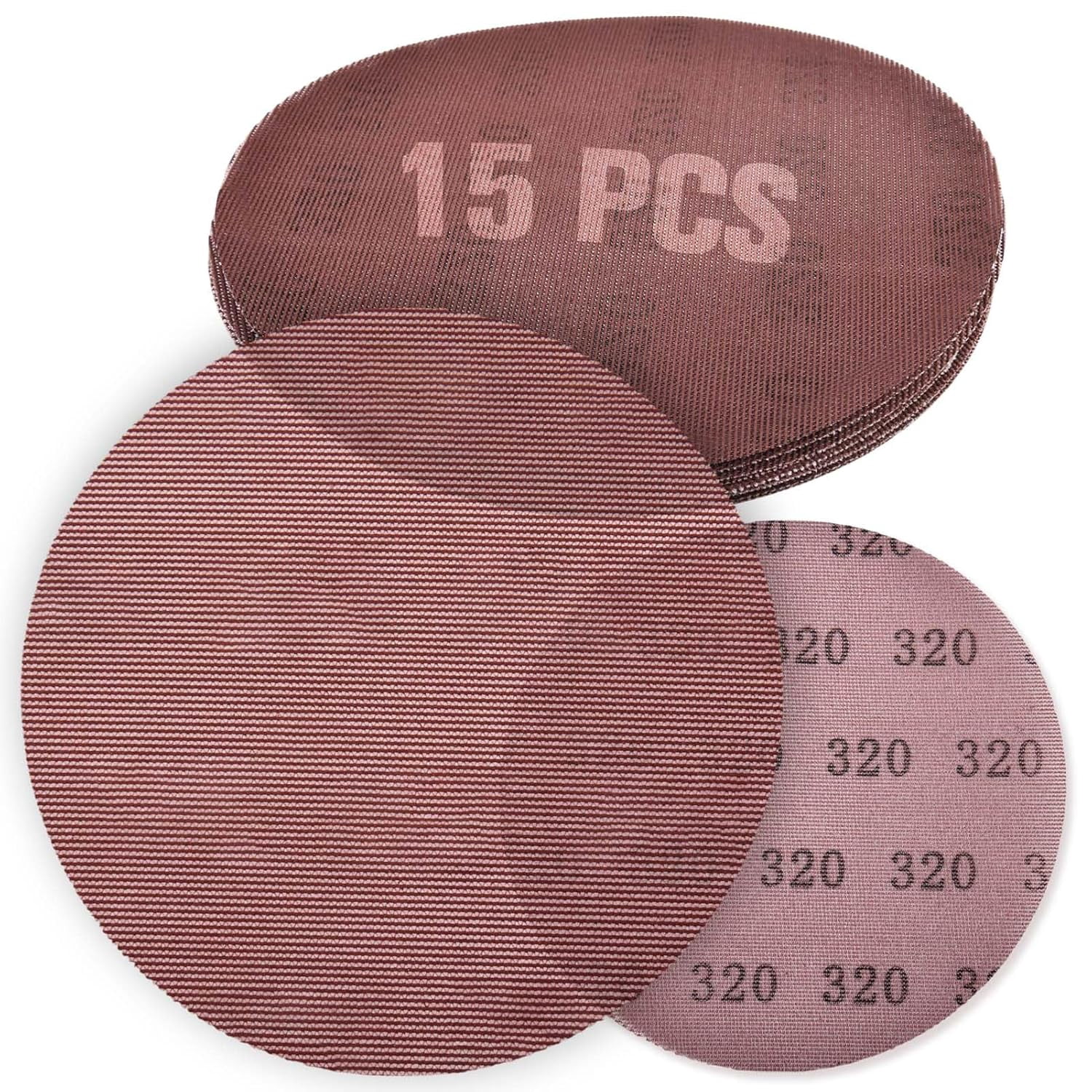 FRKSMD-15 Pack 9 Inch Mesh Abrasive Sanding Discs, 320 Grit Red Net Discs, Dust-Free Hook and Loop Drywall Sandpaper, Drywall Sander Sandpaper for Electric & Pole Sanders,Random Orbital Sander
