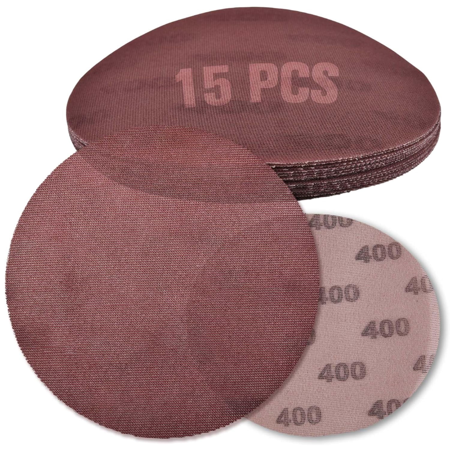 FRKSMD-15 Pack 9 Inch Mesh Abrasive Sanding Discs, 400 Grit Red Net Discs, Dust-Free Hook and Loop Drywall Sandpaper, Drywall Sander Sandpaper for Electric & Pole Sanders,Random Orbital Sander