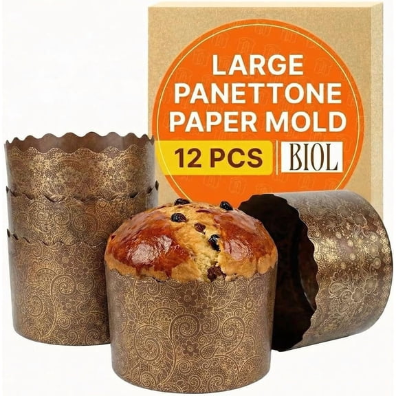 FRKSMD-15 oz Paska Mold Easter Bread Forms 12 Pack  Large Easter Bread Paper Mold Panettone Paper Kulich Paska Brown Design