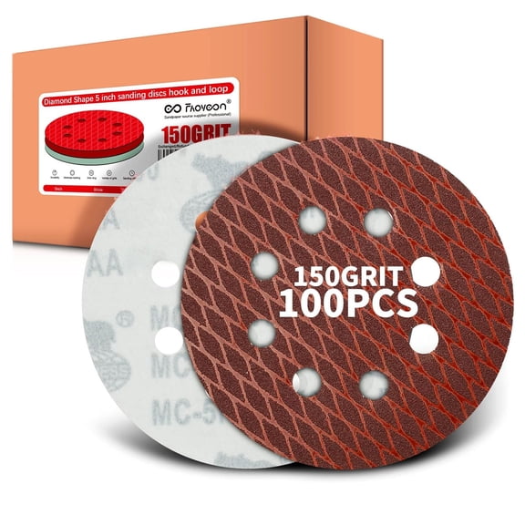 FRKSMD-150 grit Sanding Disc 5 Inch 8 Hole Hook and Loop, Diamond Shape Sand Paper for Woodworking & Automotive etc, Sanding Pads for Random Orbital Sander, 100-Pack