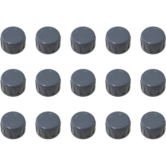 FRKSMD-15PCS 1/2inch Grey PVC Fitting End Female Threaded Cap Plug Adapters Suitable for Hot and Cold Water Piping Applications