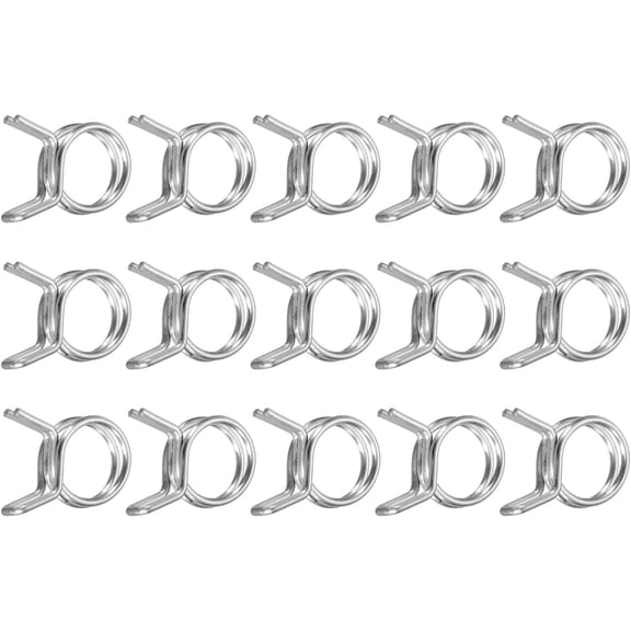 FRKSMD-15Pcs 10mm/0.39inch Inner Dia Double Wire Spring Hose Clamp, Stainless Steel Adjustable Spring Clips for Hose Fuel Line Silicone Tube Water Pipe Air Pipe