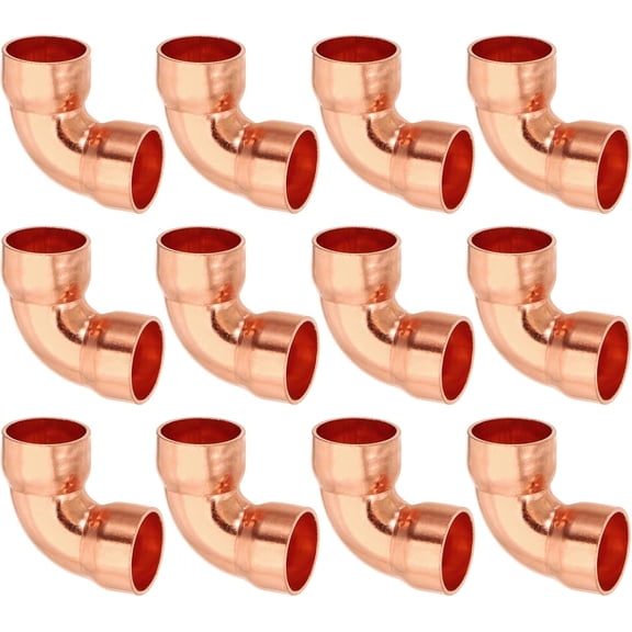 FRKSMD-15mm ID 1mm Thick Elbow Copper Fitting, 12pcs 99.9% Pure Copper Pipe Fitting 90 Degree Short Radius Tube Connector Sweat Solder for HVAC Refrigeration System