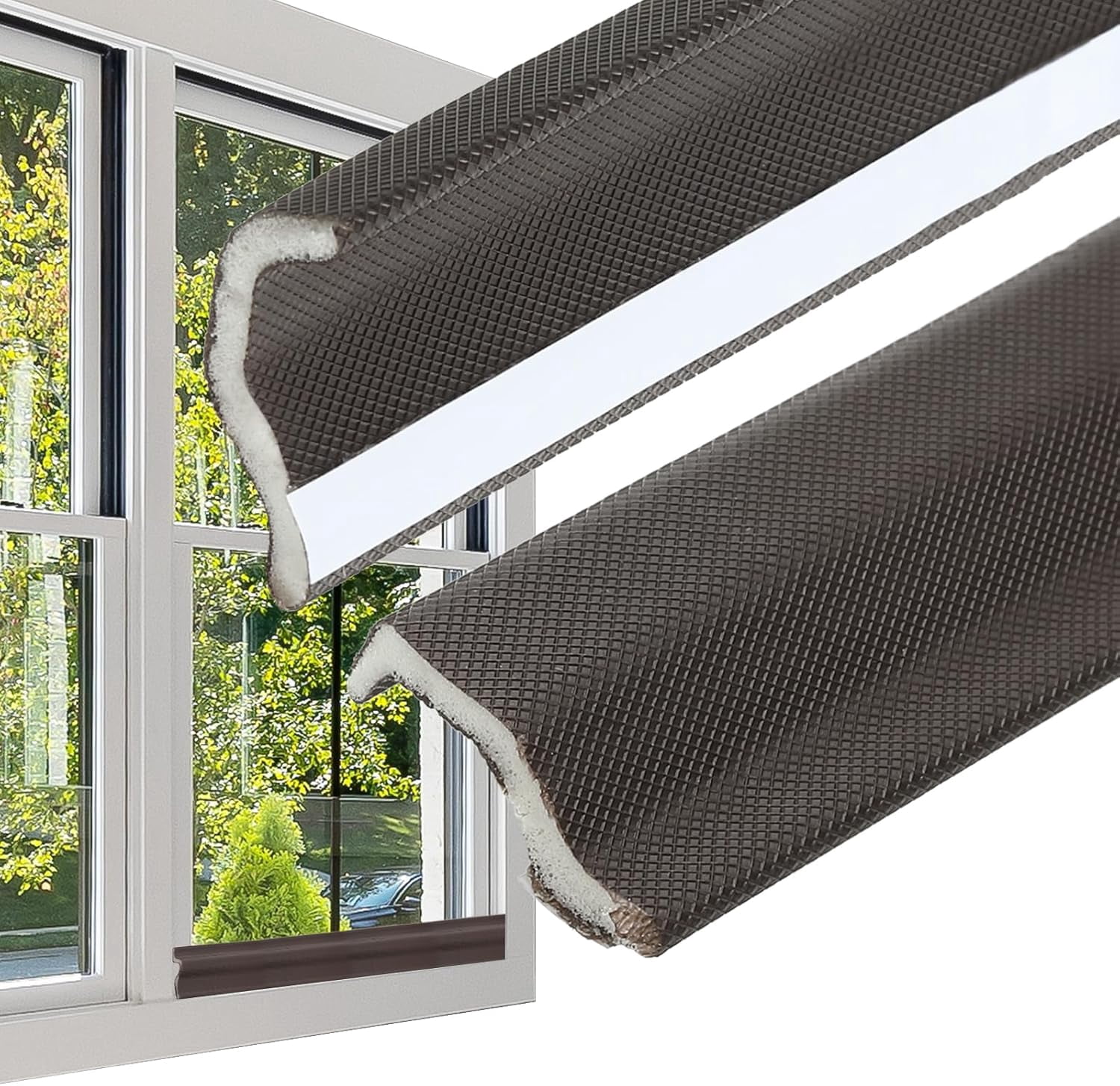 FRKSMD-16 Feet Kerf Weather Stripping Door Seal, Self Adhesive PU Foam Weather Strip V-Shaped Soundproof Door Insulation Strip for Window Door Bottom and Side, Brown