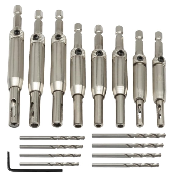 FRKSMD-16 PCS Self Centering Drill Bit Set, 5/64-1/4" VIX Bit Hinge Drill Bit, Quick-Change 1/4" Hex Shank with 1 Hex Key for Woodworking Window Door Hinge