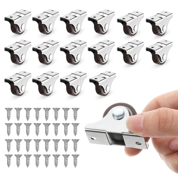 FRKSMD-16Pack 1 Inch Mini Rigid Caster Wheels, Low Profile Non-Swivel Fixed Casters with Iron Top Plate & TPR Wheels for Furniture, Trundle Bed, Drawers, Cabinets - Total Load 424 Lbs