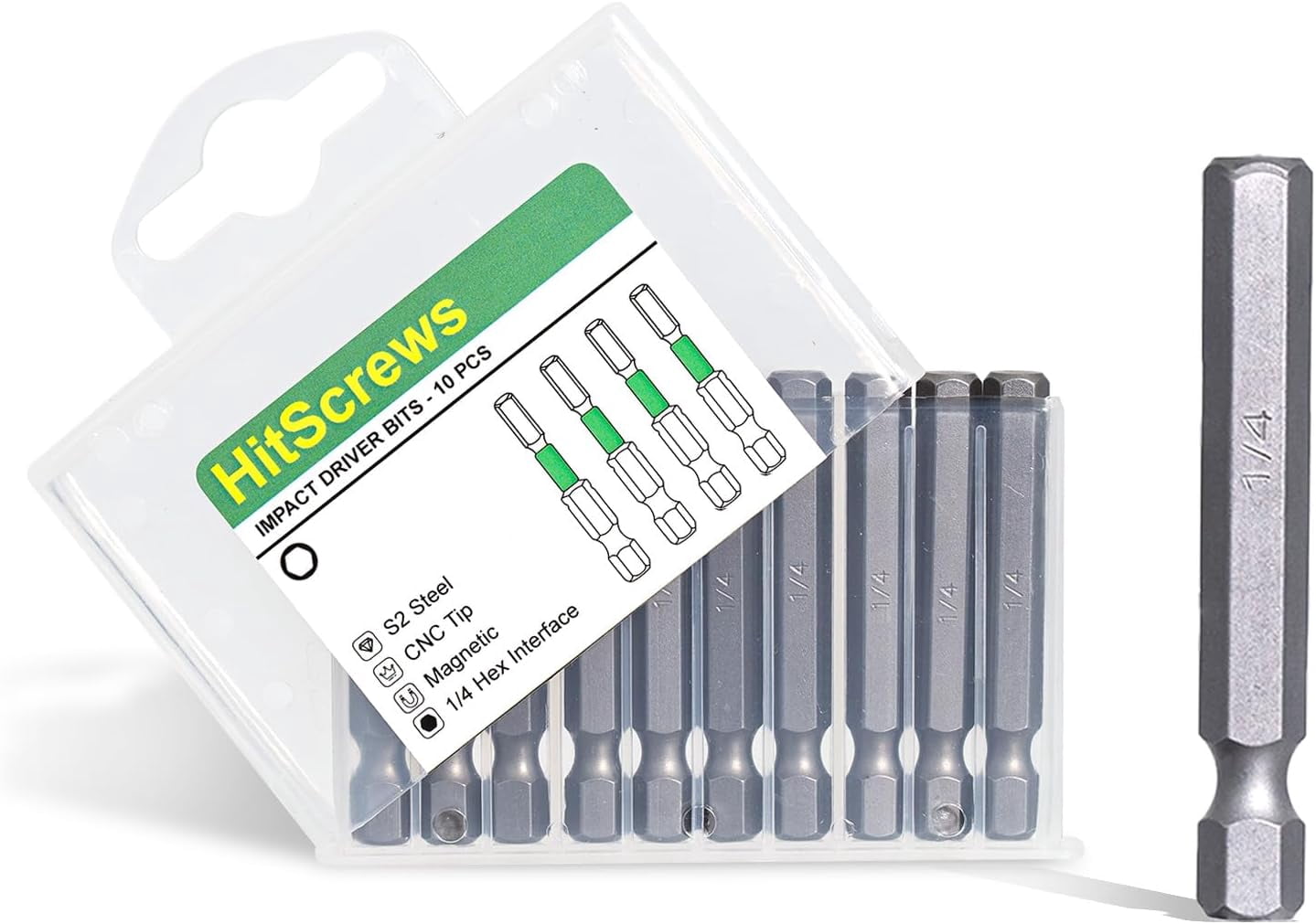 FRKSMD-2 Inch 1/4" SAE Hex Head Allen Wrench Drill Bit Set,10 Pcs Taiwan S2 Stee Impact Driver Bit Set, 1/4 Hex Shank Bits,CNC Machined Magnetic Allen Key Bits for Structural Framing & Heavy Duty Wor