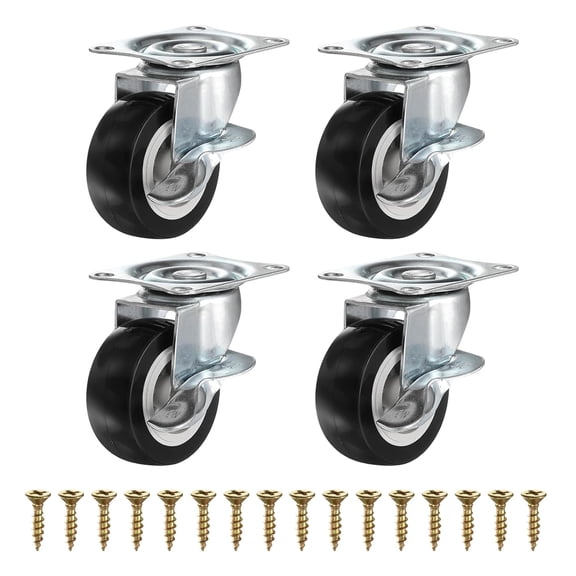 FRKSMD-2 Inch Caster Wheels, PVC Silent 360 Degree Swivel Plate Castors with Brake for Furniture Drawers Storage Bins DIY Project - 4pcs (Black)