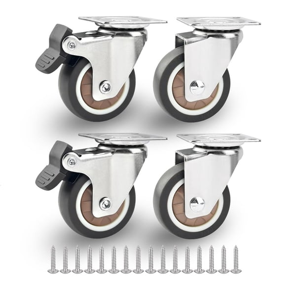 FRKSMD-2 Inch Swivel Caster Wheels with Brake(2 with Brakes&2 Without) Heavy Duty Rubber Casters Set of 4, Supports up to 231 Lbs, No Noise, Locking Plate Castors Safe for Hardwood Floor & Carpet