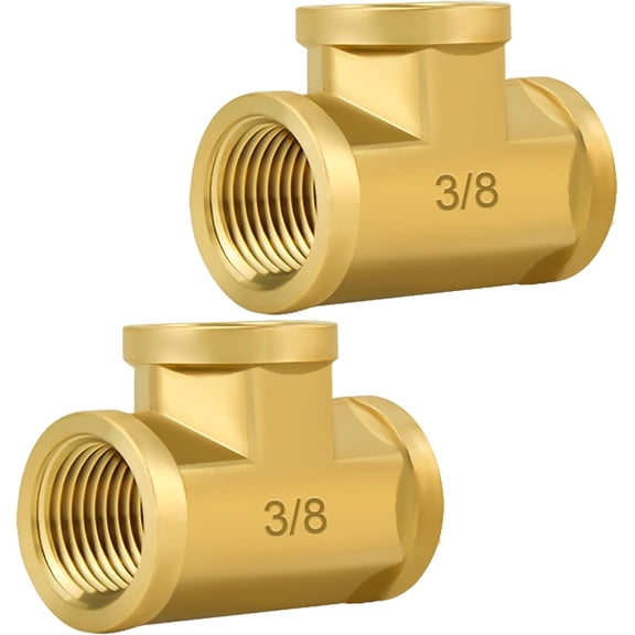 FRKSMD-2 PACK 3/8 NPT Brass Pipe Fitting Tee,3 Way T-Connector 3/8" x 3/8" x 3/8" NPT Female Adapter for Gas, Air, Oil, Propane
