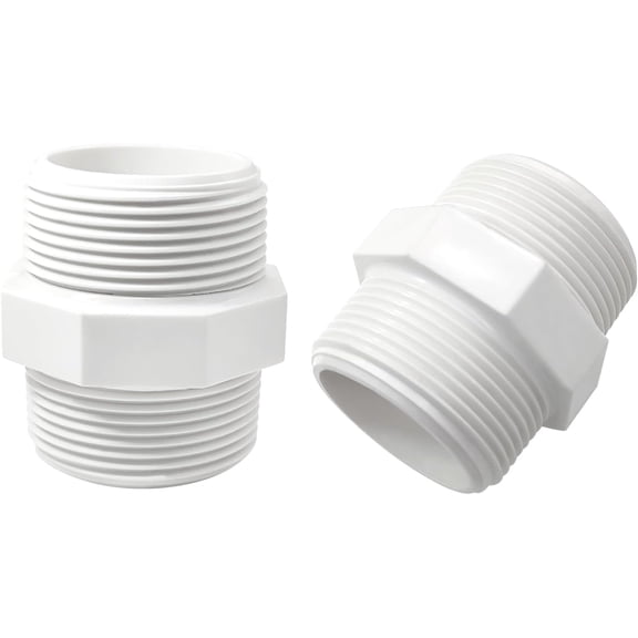 FRKSMD-2 PCS 1-1/4 Inch PVC Fittings Hex Nipple G1-1/4 Male to Male Thread Connector Coupling Adapter