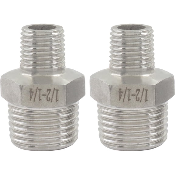 FRKSMD-2 Pack 1/2 Inch x 1/4 Inch NPT Male Threaded Hex Nipple Reducer, Stainless Steel Reducing Nipple Pipe Fitting Adapter for Plumbing Systems, Straight Connector Fitting