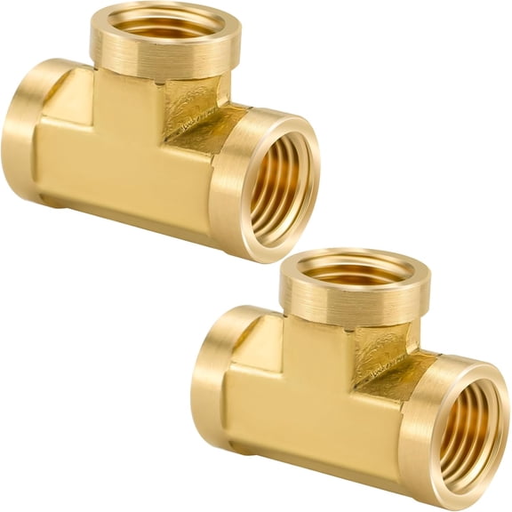 FRKSMD-2 Pack 1/4 NPT Brass Pipe Fitting Tee,3 Way T-Connector 1/4" x 1/4" x 1/4" NPT Female Adapter for Gas, Air, Oil, Propane (2 Pack 1/4)