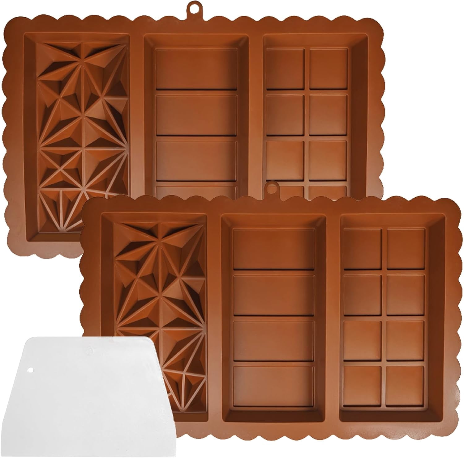FRKSMD-2-Pack 1 Inch Deep Large Silicone Chocolate Bar Molds with Scraper - Extra Deep & Thick Pistachio Chocolate Molds for and DIY Dubai Knafeh Chocolate