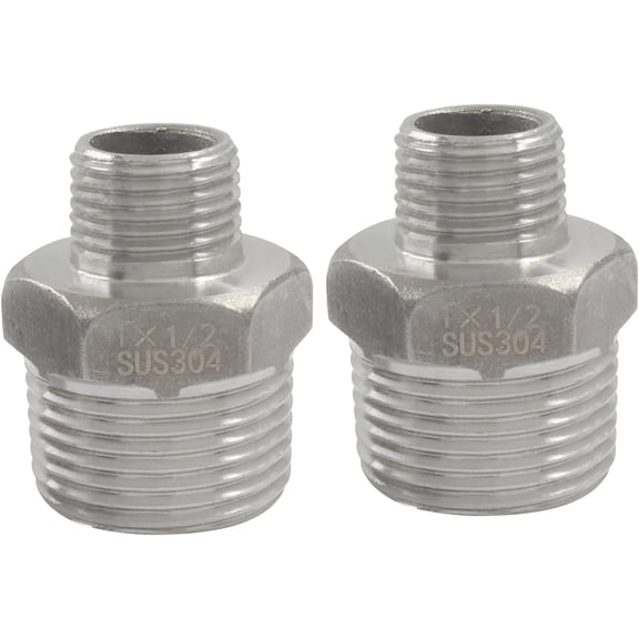 FRKSMD-2 Pack 1 Inch x 1/2 Inch NPT Male Threaded Hex Nipple Reducer, Stainless Steel Reducing Nipple Pipe Fitting Adapter for Plumbing Systems, Straight Connector Fitting