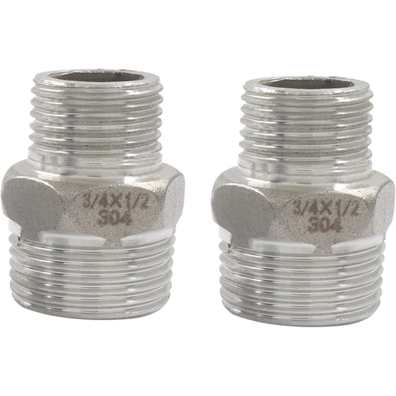 FRKSMD-2 Pack 3/4 Inch x 1/2 Inch NPT Male Threaded Hex Nipple Reducer, Stainless Steel Reducing Nipple Pipe Fitting Adapter for Plumbing Systems, Straight Connector Fitting