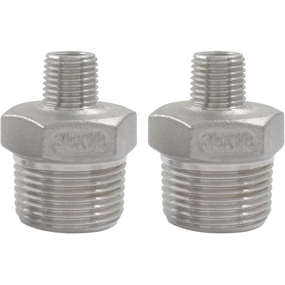 FRKSMD-2 Pack 3/4 Inch x 1/4 Inch NPT Male Threaded Hex Nipple Reducer, Stainless Steel Reducing Nipple Pipe Fitting Adapter for Plumbing Systems, Straight Connector Fitting