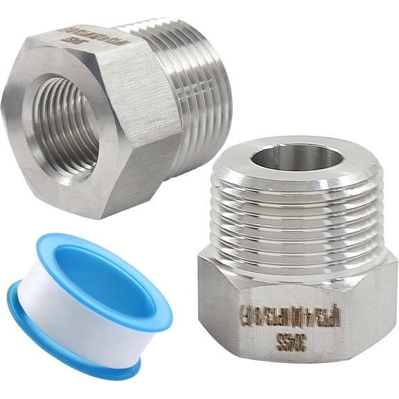 FRKSMD-2 Pack 3/4" Male NPT to 3/8" Female NPT Stable Hex Bushing Reducer, 304 Stainless Steel Heavy Duty Adapter Pipe Fitting Reducer for Reducing Pipe/Plumbers