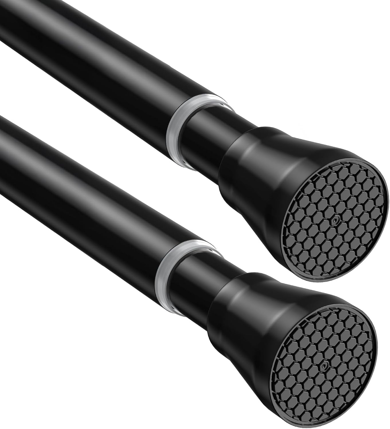 FRKSMD-2 Pack Adjustable Tension Rods 28-48 Inch - Black No-Drill Curtain Rods for Windows & Closets | Spring-Loaded with Non-Slip Rubber Ends | 7/8" Diameter