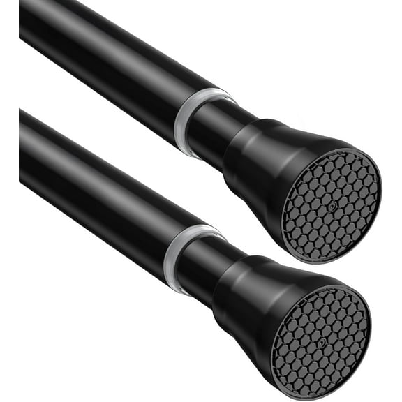 FRKSMD-2 Pack Adjustable Tension Rods 28-48 Inch - Black No-Drill Curtain Rods for Windows & Closets | Spring-Loaded with Non-Slip Rubber Ends | 7/8" Diameter
