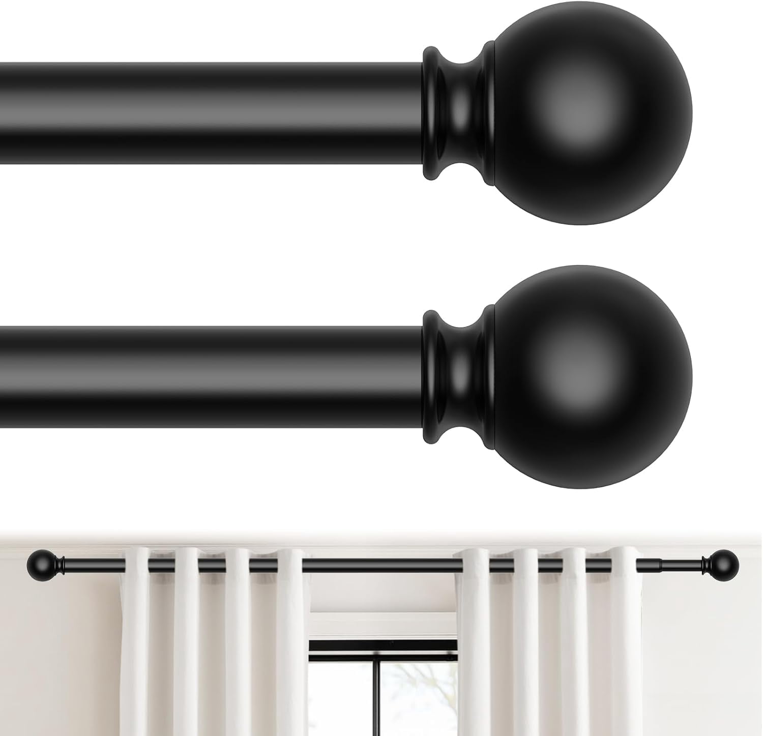 FRKSMD-2 Pack Curtain Rod for Windows 18-45 Inch, Black 5/8 Inch Small Window Treatment Rods, Short Adjustable Splicing Drapery pole, Matte Black