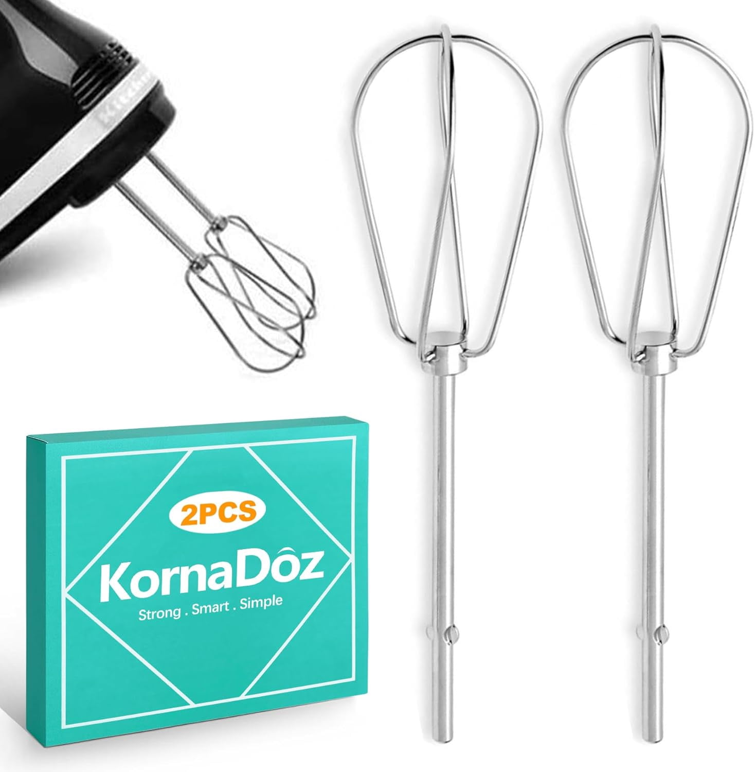 FRKSMD-2 Pack Heavy Duty Stainless Steel Hand Mixer Beaters, Replacement Attachments for 9-Speed Electric Handheld Mixers, Turbo Whisk Accessories for Baking, Cooking & Whipping Cream