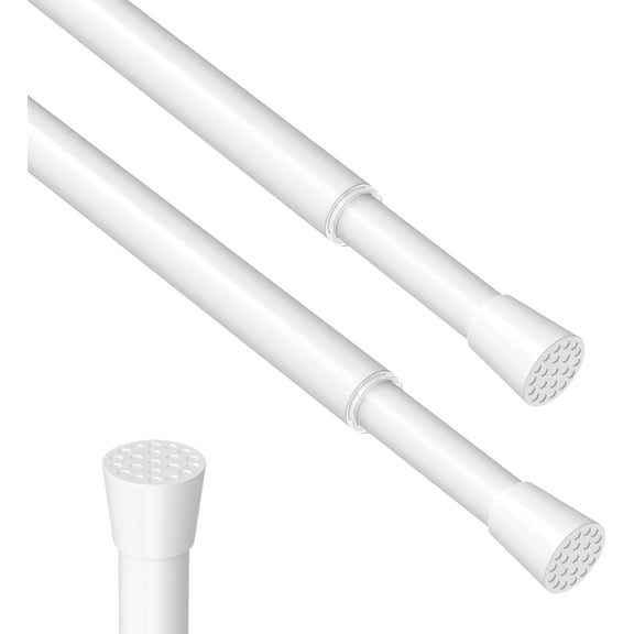 FRKSMD-2 Pack Spring Tension Rods 24-36 Inches,0.51 Diameter White Spring Loaded Curtain Rods, Adjustable Small Short Tension Curtain Rod for Windows, Kitchen, Doorway, Bathroom, Cupboard Bars